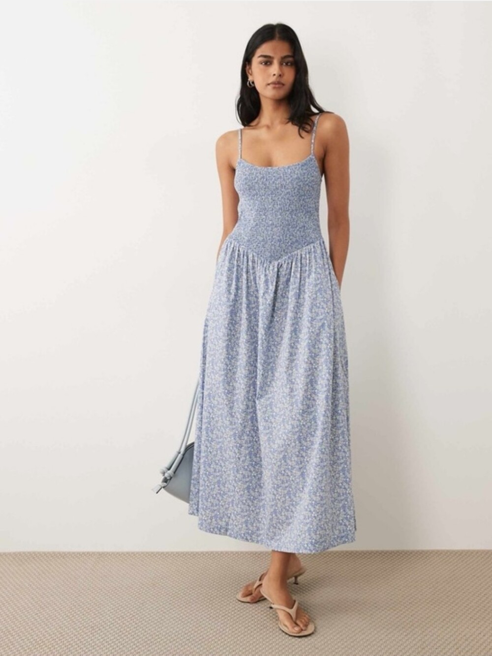A&F Sydney Smocked Dip-Waist Midi Dress